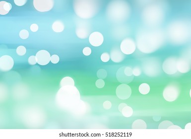 Abstract Background Blue And Green Bokeh Circles. Background With Particles. Illustration Beautiful.