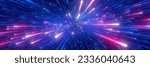 Abstract background in blue and red neon glow colors. Speed of light in galaxy. Explosion in universe. Space background for event, party, carnival, celebration, anniversary or other. 3D Illustration