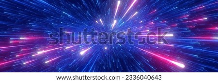 Abstract background in blue and red neon glow colors. Speed of light in galaxy. Explosion in universe. Space background for event, party, carnival, celebration, anniversary or other. 3D Illustration Stock photo © 