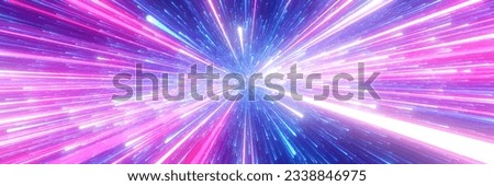 Abstract background in blue and red neon glow colors. Speed of light in galaxy. Explosion in universe. Space background for event, party, carnival, celebration, anniversary or other. 3D Illustration Stockfoto © 