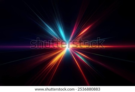 Abstract background with a bright light source surrounded by multicolored rays emanating outward.