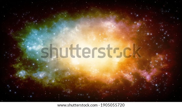 Abstract background of a bright\
nebula in the middle of space full of stars. Realistic\
illustration