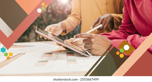 Abstract background. Business ideas and marketing plans with convenient application technology. hand, Teamwork, Strategy, Leadership, Tablet, Brainstorming, Innovation, Creativity - Powered by Shutterstock