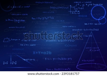 Abstract background. The camera flies past a large number of mathematical formulas on a dark background. Business concept. 3d render. School education presentation or graduation project. 
