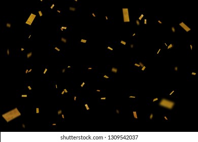 Abstract Background For Celebration Party Colorful Paper Shoot On Black, Shooting, Twisted Ribbon, Falling And Element Particle For Holiday Party 