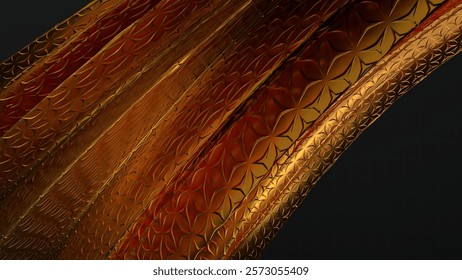 An abstract background with a chic atmosphere, featuring a golden metallic surface that exudes luxury, characterized by elegant and modern 3D rendering. High quality 3d illustration