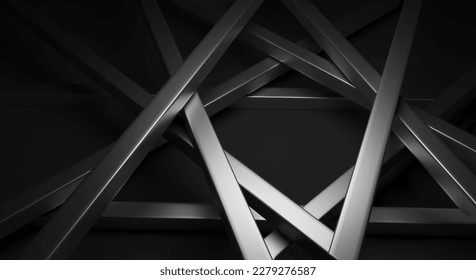 abstract background, chrome iron bars, dark background, background for card, invitation, flyer (3d illustration)