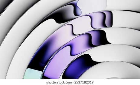 Abstract background. Circular composition featuring liquid shapes. 3d rendering of a color gradient refracted in rippled glass