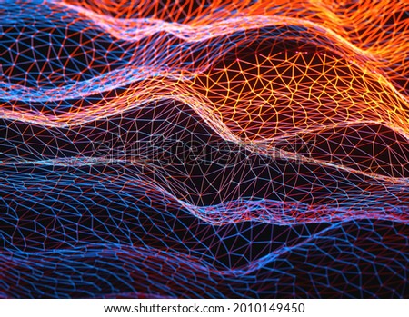 Abstract background. Colorful mesh interconnected lines. Cloud computing concept. 3D illustration.
