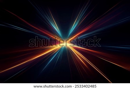 Abstract background of colorful rays of light emanating from a central point.