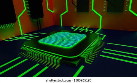 An abstract background with a computer chip(3d rendering)