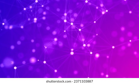 Abstract background connecting colored lines and dots. Network connection structure. Data exchange. Digital technology design. 3D.