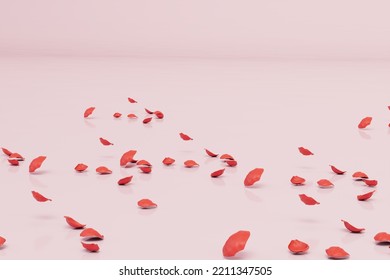 an abstract background consisting of patterns of red rose petals on a pastel background. copy paste. 3D render.
