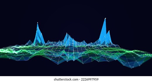 Abstract  background contain poly grid defocus and data on black.  Technology  polygonaly concept in virtual space.  Banner for business, science and technology data analytics representation. Big data