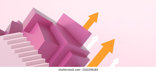 Abstract Background. Creative idea Success Arrows and Targets Concept for Ladder Business concept on Pink. copy space, digital, banner, website -3d Rendering