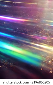 Abstract Background Crystal Prism Refraction Of Light In Bright Colors Of The Rainbow. Glass Prism On A Holographic