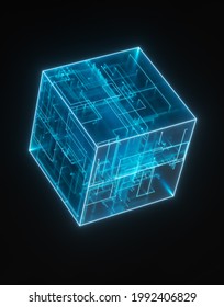 Abstract Background With Cube. 3d Rendering. Technology Shape With Lines And Dots. Futuristic Concept.3d Illustration