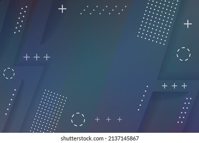 Abstract background in dark blue color with Memphis design elements. Copy space, blank frame for your text and heading with dots, pluses and circles.