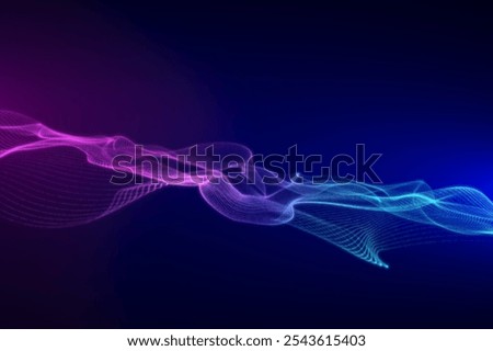 Abstract background with a dark blue background featuring flowing pink and blue wave patterns, creating a smooth, dynamic texture. Neon digital wave background. Blue background.