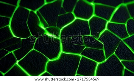 Abstract background of dark cracked surface with glowing green fissures