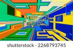 abstract background. different rainbow geometric patterns. tunnel. 3d render illustration