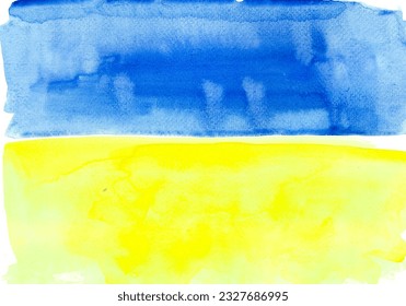 Abstract background divided in half by blue and yellow. Watercolor blur. Blue from above, yellow from below. White lumens are visible. Flag of Ukraine. Sea coast. - Powered by Shutterstock