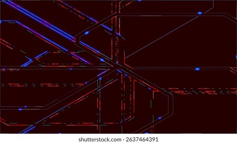 Abstract background of electronic metro map neon lines move along a given route and create a schematic animation. Transport interchange. 3D rendering.