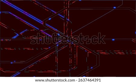 Abstract background of electronic metro map neon lines move along a given route and create a schematic animation. Transport interchange. 3D rendering.