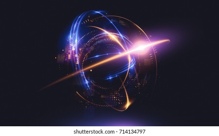 Abstract background. Elegant glowing circle. Light ring. Atoms and electrons. Sparking particle. Luxury streaks
Colorful ellipse. Glint sphere. Bright border. Energy ball. Physics concept.