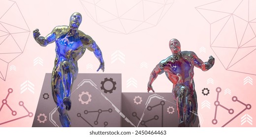 Abstract background with exercise. Innovative concept of medical technology and body of elderly patients. virtual reality technology, people, physiotherapy, patients, treatment, 3d rendering.