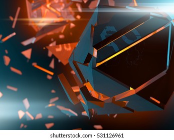 Abstract Background Explosion.  3d  Render Illustration.Explosion Of The Multifaceted Object In Space