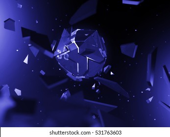 Abstract Background Explosion.  3d  Render Illustration.Explosion Of The Multifaceted Object In Space. Space War