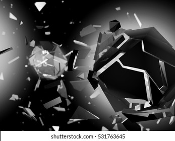 Abstract Background Explosion.  3d  Render Illustration.Explosion Of The Multifaceted Object In Space. Space War