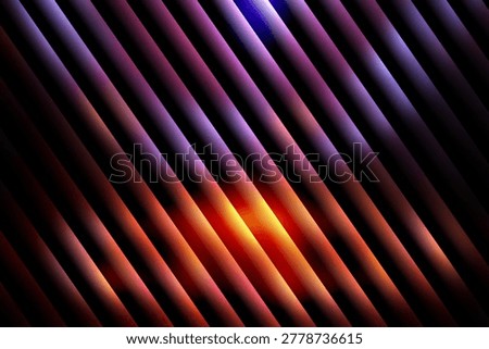 An abstract background features diagonal lines in shades of purple and dark tones, with a bright orange glow emanating from the center.
