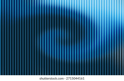 Abstract background features numerous vertical blue light streaks and deep shadows forming a rhythmic pattern reminiscent of futuristic digital blinds or a glowing curtain suggesting advanced technol