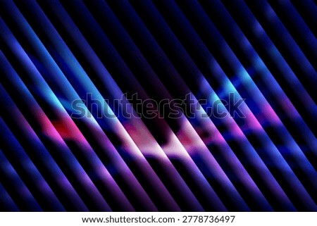 An abstract background featuring diagonal lines in shades of dark blue and purple, with vibrant streaks of pink and cyan light glowing through.