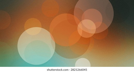 Abstract background featuring multiple overlapping translucent circles of varying sizes, creating a bokeh effect on a warm, grainy texture. Colors transition from a light teal on the bottom left to oranges and browns, then to darker tones on the right.