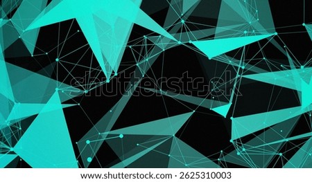 Abstract background featuring a network connection with cyan polygons against a black backdrop. This image is ideal for projects related to technology, data, communication, science, and modern design.