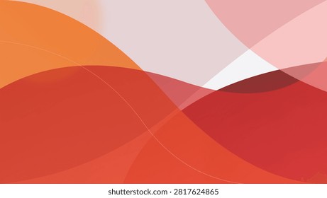 Abstract background featuring smooth flowing curves in vibrant shades of warm red with composition overlapping translucent displays modern abstract soft white gradients