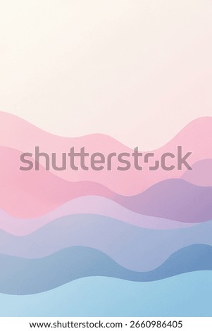 An abstract background featuring soft, layered waves or hills in a warm to cool pastel gradient, transitioning from pale pink to muted blues and purples.