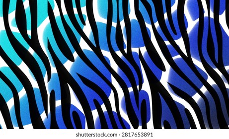 Abstract background featuring a vibrant blue and cyan gradient animal print pattern with black zebra stripes, creating a modern and stylish texture.