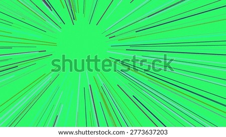 An abstract background featuring a vibrant green backdrop with numerous colorful radial lines emanating from a central point creating a sense of speed and energy.