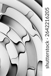 Abstract background. Fluted glass effect. Glossy polished surface. 3d rendering, silver gradient refracted in rippled glass. Fluid pattern with curved lines