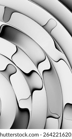 Abstract background. Fluted glass effect. Glossy polished surface. 3d rendering, silver gradient refracted in rippled glass. Fluid pattern with curved lines