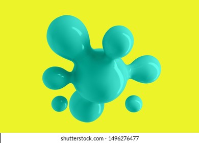 Abstract background with flying shiny drops of liquid 3D illustration