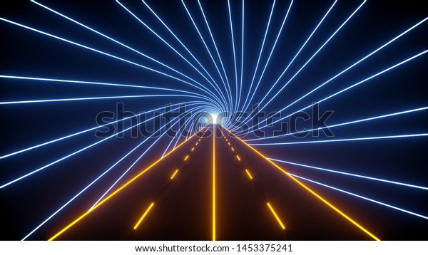 Abstract Background Futuristic Neon Road -\
3D Illustration