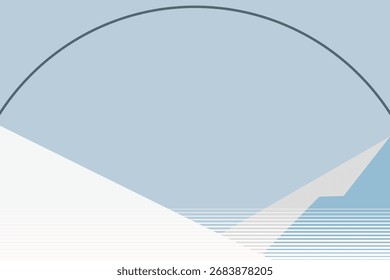 Abstract background with geometric pattern. Minimalist illustration featuring an arch and lines. Modern frame with abstract elements. Abstract blue gradient background design.