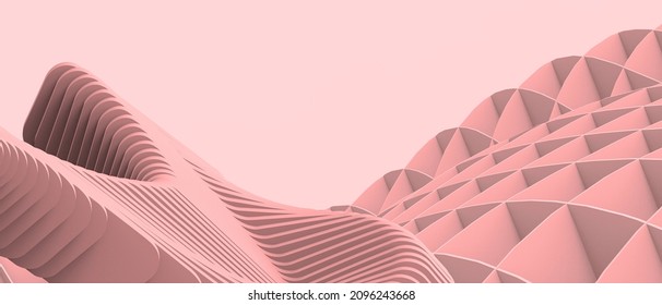 Abstract Background. Geometric Shape Curve For Banner And Architecture Parametric Design On Red. Copy Space, Digital, Banner, Website -3d Rendering