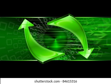 Abstract background with green arrows, internet connection and flow