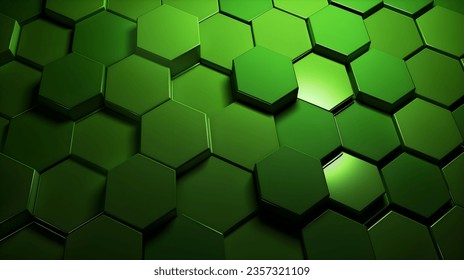 Abstract Background of hexagonal Shapes in light green Colors. Geometric 3D Wallpaper
